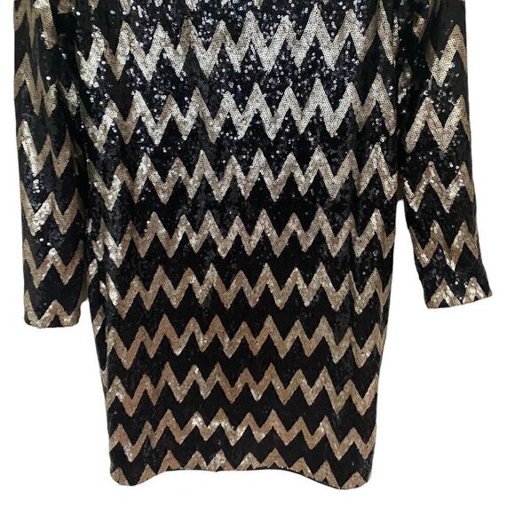 Piperlime Collection NEW sequin long sleeve mini formal dress zip zag gold black - Picture 2 of 6
